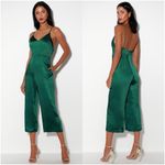 Lulus LULU’S Turn The Spotlights On Forest Green Satin Culotte Jumpsuit Photo 1