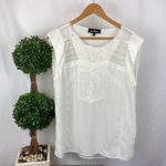 Sam Edelman  Ivory Lace Trim Pleat Front Short Sleeve Blouse Top L Photo 1