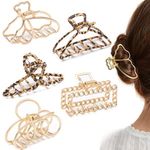 Medium Claw Clips for Thick Hair Metal Gold & Leopard Non Slip Pearl Jaw Clamps Photo 0
