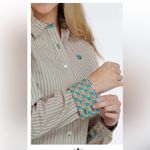 Cinch  Womens Patterned Stripe Western Button Down Shirt Green Yellow XXL Photo 2