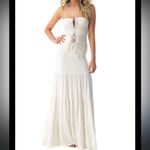 SKY Brand Y2K Soft White Ruched Crochet Maxi Strapless Dress Small Photo 1