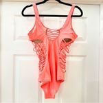 Ó Neon Coral Orange Pink String Cutout One Pice Swimsuit sz Medium Photo 3