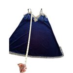 Vintage Velvet Slip NightGown Lace Trim Adjustable Straps Side Slit Y2k Nightie Blue Size M Photo 5