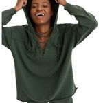 Aerie Green Sunday Soft Lace Up Oversized Hoodie French Terry Fleece Sweatshirt Photo 0