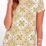 Lulus Dandy Lion Mini Dress S Shift Yellow Print Tile Vacation Party Summer Trip Photo 0