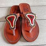 Africa Women’s Beaded Leather Sandals Size 41 Handcrafted U.S. Size 8 NEW Brown Photo 0