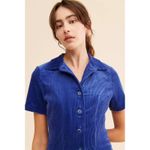 ROLLAS Corduroy Button Front Short Sleeve Mini Dress Royal Blue Size M Photo 11