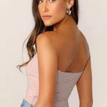 SheIn Pink And White Striped Strapless Top Photo 4