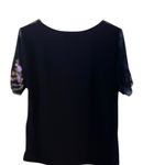 Vintage French embroidered floral sheer Black Top w/Purple flowers & butterflies Size M Photo 5