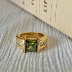 Ecco Green Square Stone Thick Signet Band Ring Jade Olive Sage Earthy Classic Jewelry Photo 0