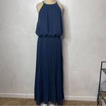 PRETTYGARDEN NWOT Pretty Garden Size XXL Navy Blue Dress Eyelet Halter Aline Midi Accordion Photo 1