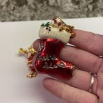 Lot Of 2 Red / Gold Tone Costume Brooch Pins Christmas Holiday 1 Aai / 1 Ballot Photo 2