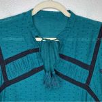 ZARA  Emerald Green Embroidered Eyelet Tassel Long Sleeves Peasant Top Photo 4