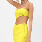 frankie's bikinis Frankie’s Bikinis Yellow Renee Plisse Strapless Tube Bodycon Mini Cutout Dress Photo 1