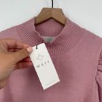 WAYF  Lola Sweater Dress Women Medium Pink Nylon Puff Sleeve Mock Neck Tight Knit Photo 3
