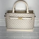 Michael Kors Light Cream Multi Reed Large Belted Satchel Purse Photo 4