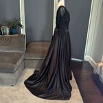 Women’s Black Satin 3/4 Sleeve Sparkly Sheer Bodice Formal Dress LegSlit Size 12 Photo 2