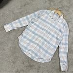 Free People  LoveLand Pastel Plaid Button Down Shirt Frayed Hem Boho White Pink M Photo 2