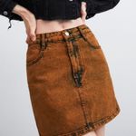ZARA  Orange Acid Wash Denim Hi Rise Mini Skirt NWT Photo 0