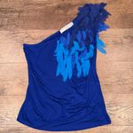 Trina Turk Blue Frilly One-Shoulder Tank Top Photo 4