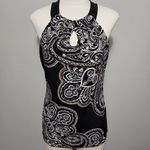 White House | Black Market WHBM black/esspresso paisley halter keyhole blouse size small Photo 1