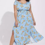 Torrid  Blue Citrus Puff Sleeve Dress Slit Maxi Size 2X Photo 0