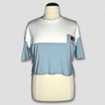 MBC Wear Cropped Shirt Large Chest Pocket Cotton White/Blue White Photo 2