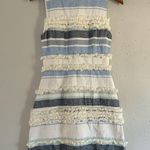Hutch  White Blue Striped Sleeveless Fringe Mini Dress Size 2 Wedding Formal Photo 2
