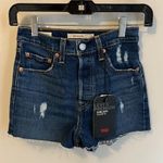 Levi's Ribcage Shorts Dark Wash Distressed Photo 0