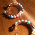 Multi Color Shell Pearl Goldtone and Stainless Steel Hoop Earrings Photo 7