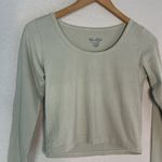 Brandy Melville John Galt Sage Green Crop Tee Long Sleeve T-Shirt Stretch Cotton Y2K Photo 1