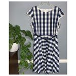 Alex Marie Blue & White Buffalo Plaid Cap Sleeve Fit & Flare Round Neck Dress 16 Photo 3