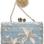 Tommy Bahama Blue Floral Woven Straw Clutchb NWOT gorgeous embroidered design Photo 0