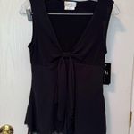 Byer California Vintage Black V Neck Sleeveless Top with Tie Detail Retro Style Size Medium Photo 0