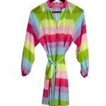 Colorful Rainbow Stripe Tunic Surf Resort Beach Sheer CoverUp M Pastel Colorful Pink Size M Photo 9