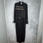 d.frank Jumpsuit Women Black Gold Embellished Long Sleeve Belted Vintage Photo 2