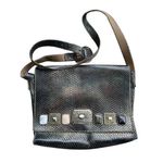 1992 Nina Arjani Leather 12x10" Shoulder Bag Cross Body Metallic Gold Snakeskin Black Photo 0