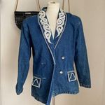 Vintage Jazzino Embroidered Shoulder Pads Denim Jacket, Size Large Blue Photo 0