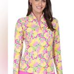 IBkul athletic top lemon novelty print long sleeve 1/4 zip up women small NWT Yellow Photo 2