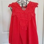 San Joy  Sleeveless Top Coral V-neck w/ Open Lace Upper Body Womens Size Small Photo 0