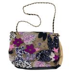Floral Embroidered Sequin Woven Jute Clutch Shoulder Bag Purple Photo 0