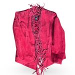 Vintage Y2K Red Fringe Suede Leather Jacket Boho Western Moto Cowboy Festival Size M Photo 6