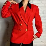 Vintage 80s 90s Morgan Miller Red & Black Blazer Shoulder Pads Gold Buttons sz M Size M Photo 11