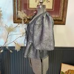 H&M Jacquard-Weave Silver Shimmer Tie-front Balloon Sleeve Blouse - Sz Sm ππ Photo 4