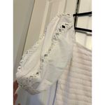 Betsey Johnson Womens White Textured Dress With Lace Puff Sleeves Size L Photo 3