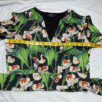 PatBo Kimono Sleeve Wrap Top black and green with white flowers blouse sz L Photo 16