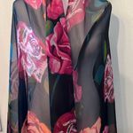 Collectioneighteen black w/pink flowers sheer scarf wrap Approx 73” long EUC Photo 1