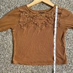 American Eagle π¦ Outfitters Tan Cropped Crochet Blouse Casual Stretch Fall Comfy Photo 5