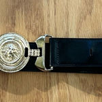 New York Studio Ladies Black Gold Leather Belt Medium Medallion Vintage Photo 0