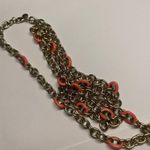 J.Crew Signed  Gold Tone Neon Orange Chain Link Costume Necklace 38 1/2 Inch Photo 6